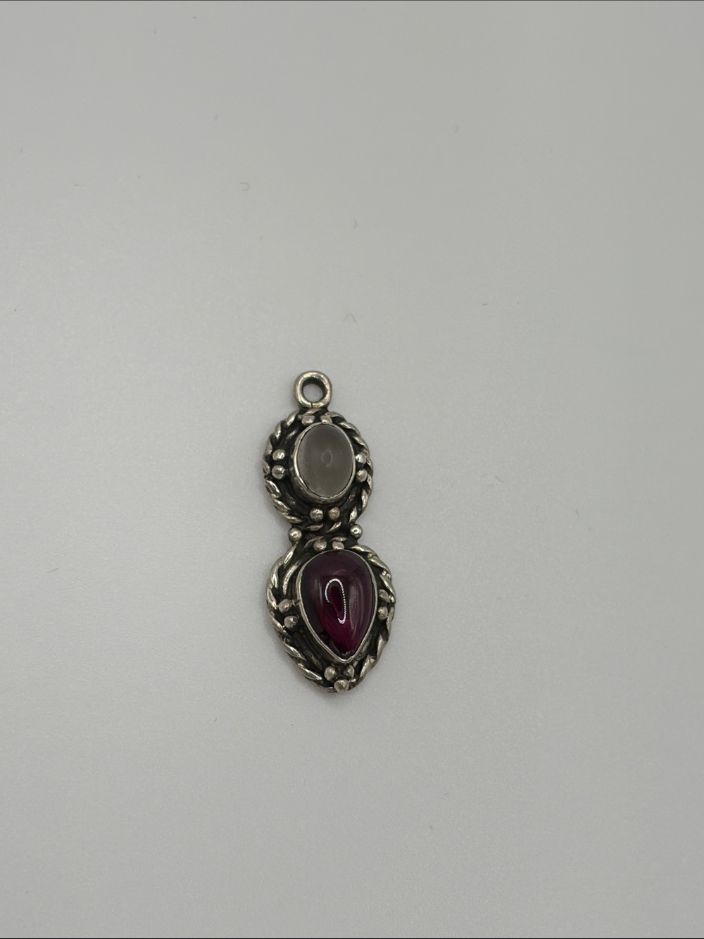 Sterling silver 925 Double Stone Drop Pendant in Purple and Gray no bail